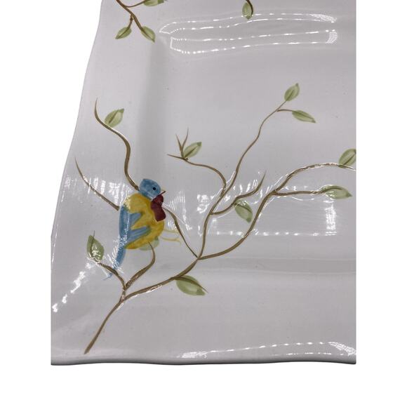 Pier 1 Robin Square Dinner Plates 10.75" vintage handpainted birds stoneware - Picture 2 of 6